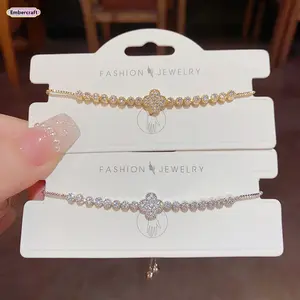 Dainty Four Leaf Clover Bracelet for Women, Sparkling Cubic Zirconia Lucky Charm Bracelet, Elegant Minimalist Adjustable Bracelet for Daily Wear, Party, Wedding and Gift