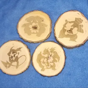 Laser Engraved Pokemon Wood Round Coasters