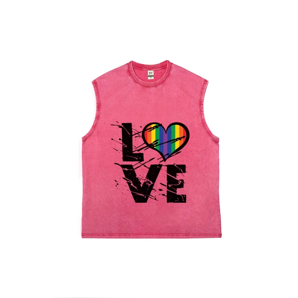 Love Rainbow Pride Sleeveless Tank Top | Pink Vintage Washed LGBTQ+ Graphic Muscle Shirt | Soft Cotton Edgy Pride Tee | Casual Streetwear | Perfect Gift for Pride Month & LGBTQ+ Allies
