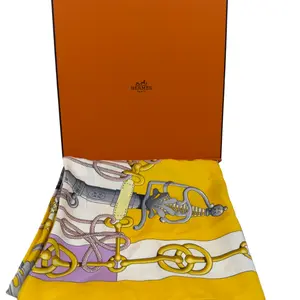 Pre-owned HERMÈS Vintage 90x90cm Silk Twill Scarf | Sword & Horsebit Print