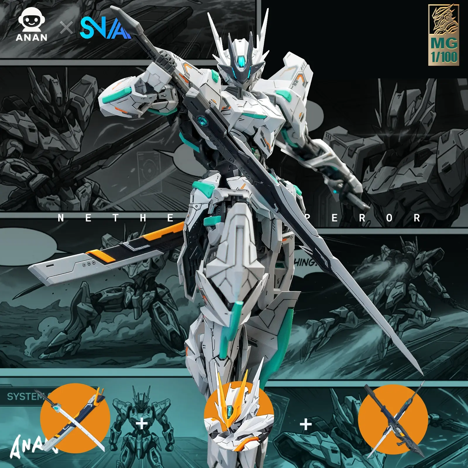 Mg 1/100 Scale Mecha Model Kit, 22cm Robot with Dual Color Armor Plates ...