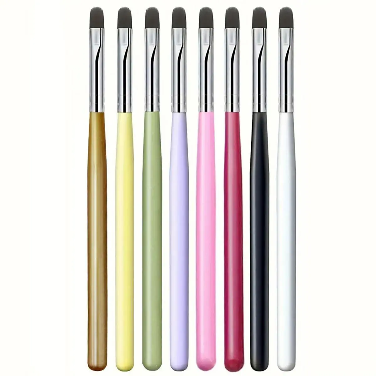 8PCS Gel Nail Brush Set, Oval Shaped Brushes for Nail Tips Builder & Overlay, Sculpting, Poly Gel & Extensions, Colorful Handle Manicure Painting Pen for DIY & Salon Use