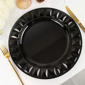 6-Pack Plastic Charger Plates 13" Round Black Bejeweled Rim - Dinner Charger Tableware