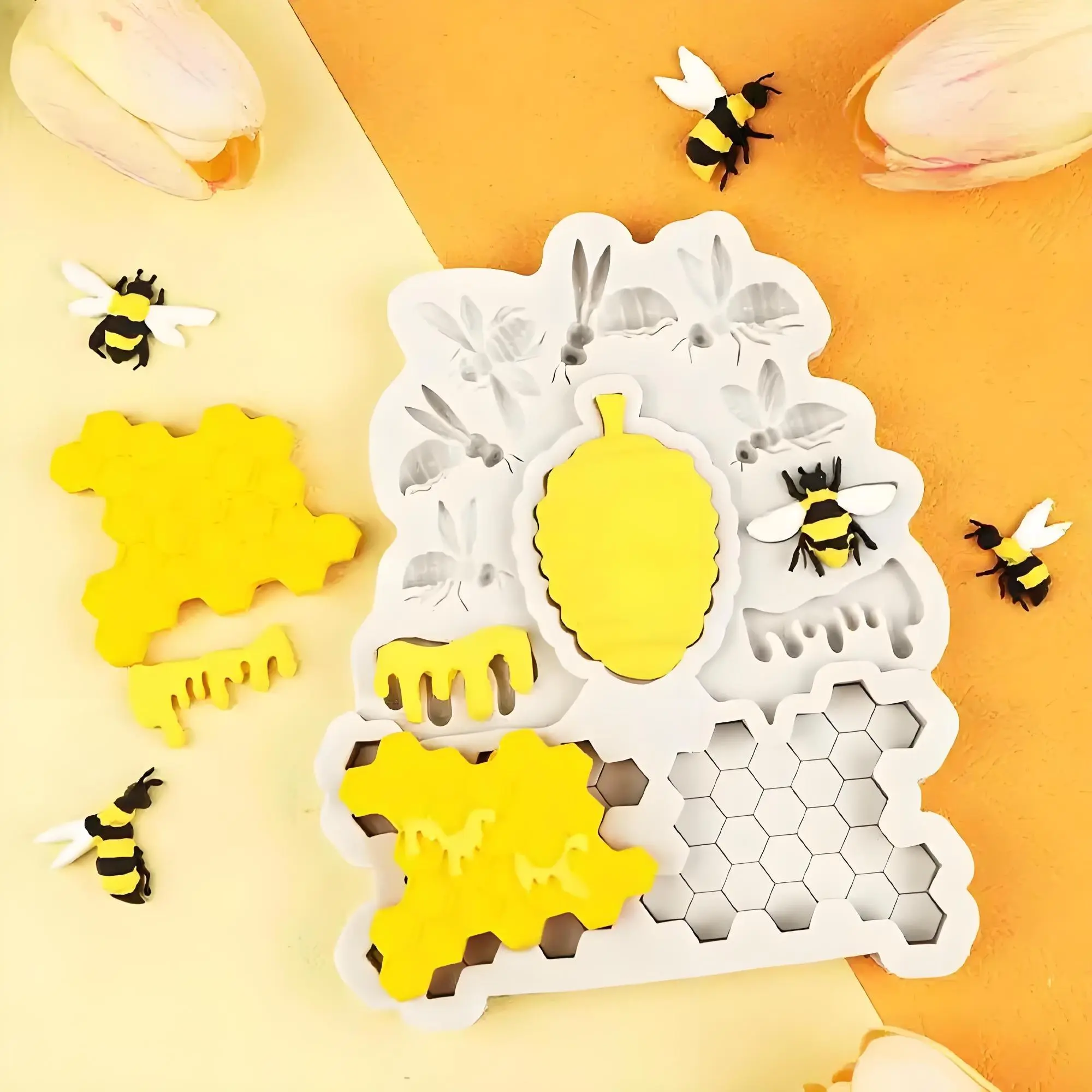 Silicone Bee & Honeycomb Design Cake Mold, DIY Cake Fondant Mold, Dessert Chocolate Lace Decoration Supplies, Baking Mold, Silicone Molds for Chocolate