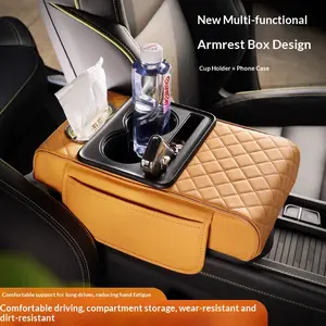 Four-in-one modified universal anti-wear and scratch-resistant high-end beautiful and practical car armrest box Beautiful, practical and comfortable Nappa leather car water cup holder