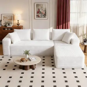 【Deals For You】ModernHub 108" Sectional Cloud Sofa for Living Room,L-Shaped Modular Boneless Couch,Plush Corduroy,Modern Modular Sofa with Deep Seat,Comfy Couches Set,White