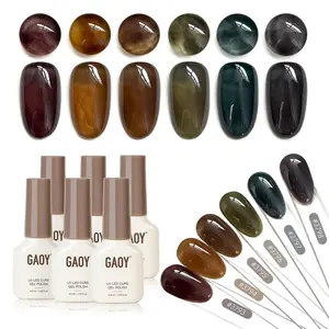 Dark Gel Nail Polish of 6 Milky Jelly Colors Brown Green Black Gel Polish Kit for Salon Manicure and Blooming Nail Art DIY at Home