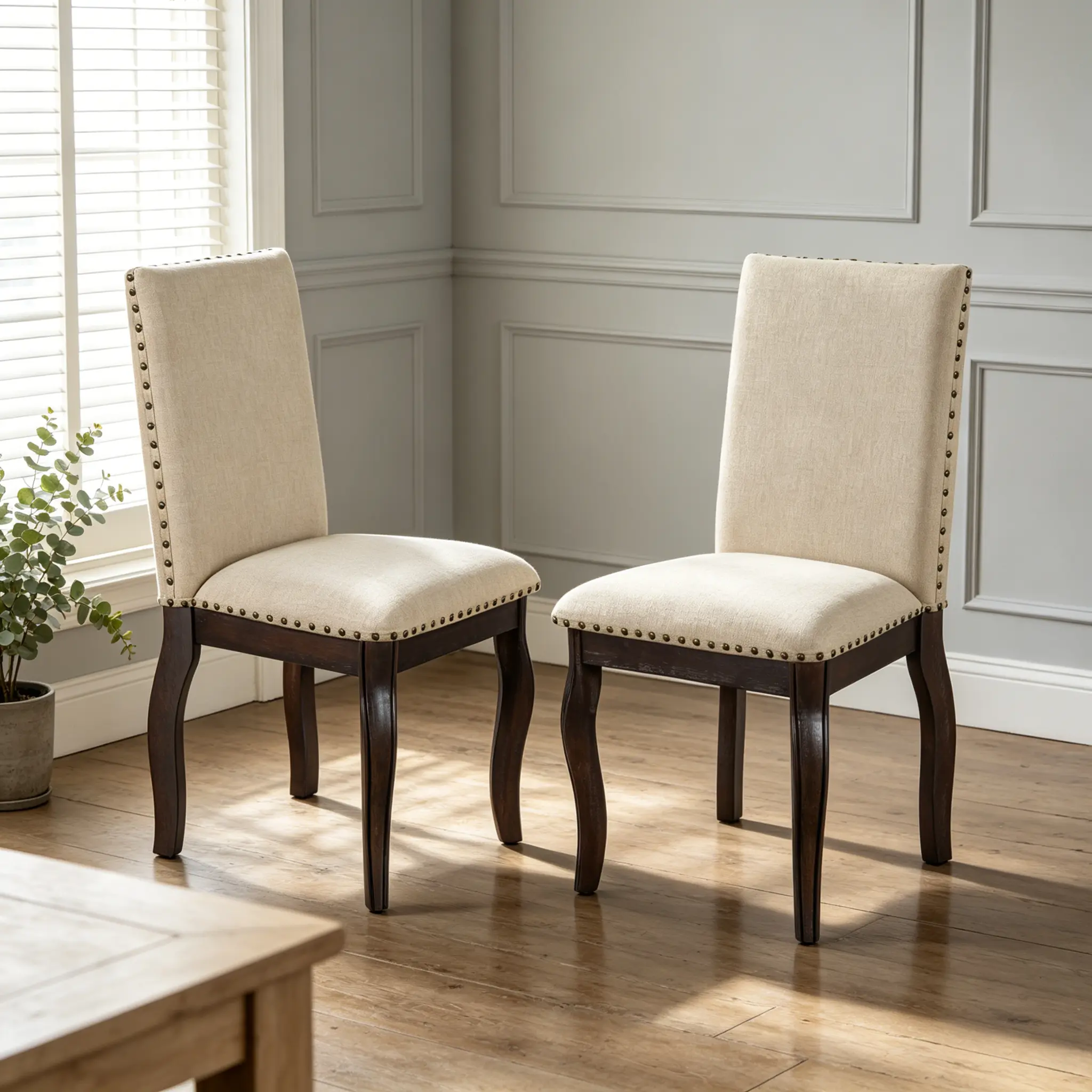 Set of 2 Solid Wood Dining Chairs with Upholstered Back & Cushioned Seat, Nailhead Trim Farmhouse Style Kitchen Table Chairs, No More Uncomfortable Dining, farmhouse dinner chair