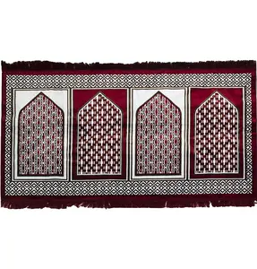 Wide 4 Person Masjid Prayer Rug - Geometric Red