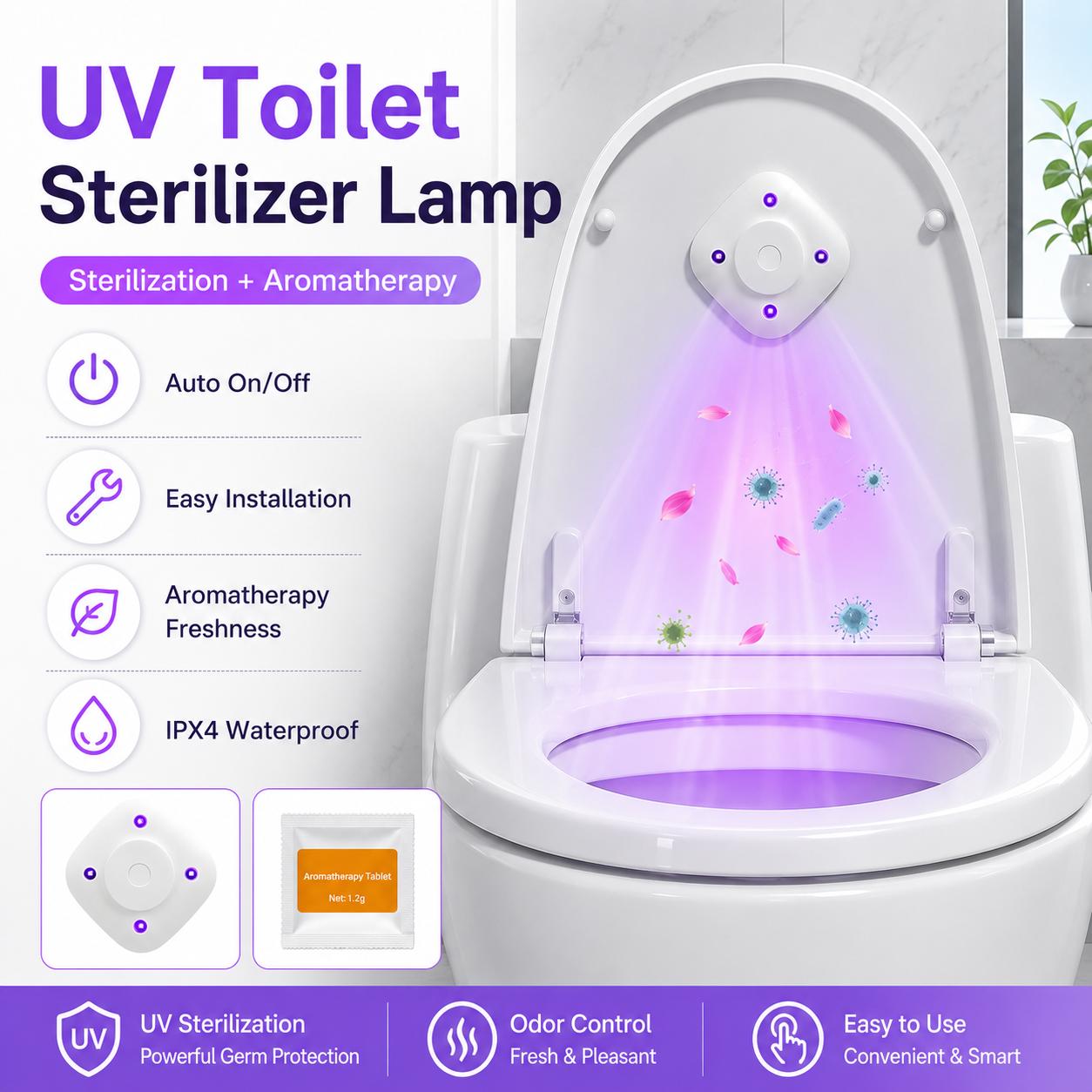 Bathroom Odor Freshener Kit, Toilet Fragrance Light with Aromatherapy Tablets, Easy Install Home Bathroom Accessory for Daily Cleaning Routine