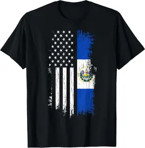 [100% Cotton] Salvadoran America Flag T-Shirt - El Salvador USA Shirt T-Shirt streetwear dtf printing