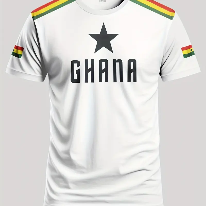 Ghana Flag Unisex Soccer T-shirt, Breathable Moisture-Wicking Fitted Sportswear, Geometric Design, Casual Outdoor Wear