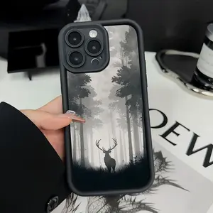 Forest And Deer Pattern TPU Case for iPhone 17 Pro Max 16 16e 15 14 Plus 13 12 Mini 11 Air X XS Straight Edge Drop-Resistant Rugged Durable Cover Shell Valentine's Day Gift 2D printing
