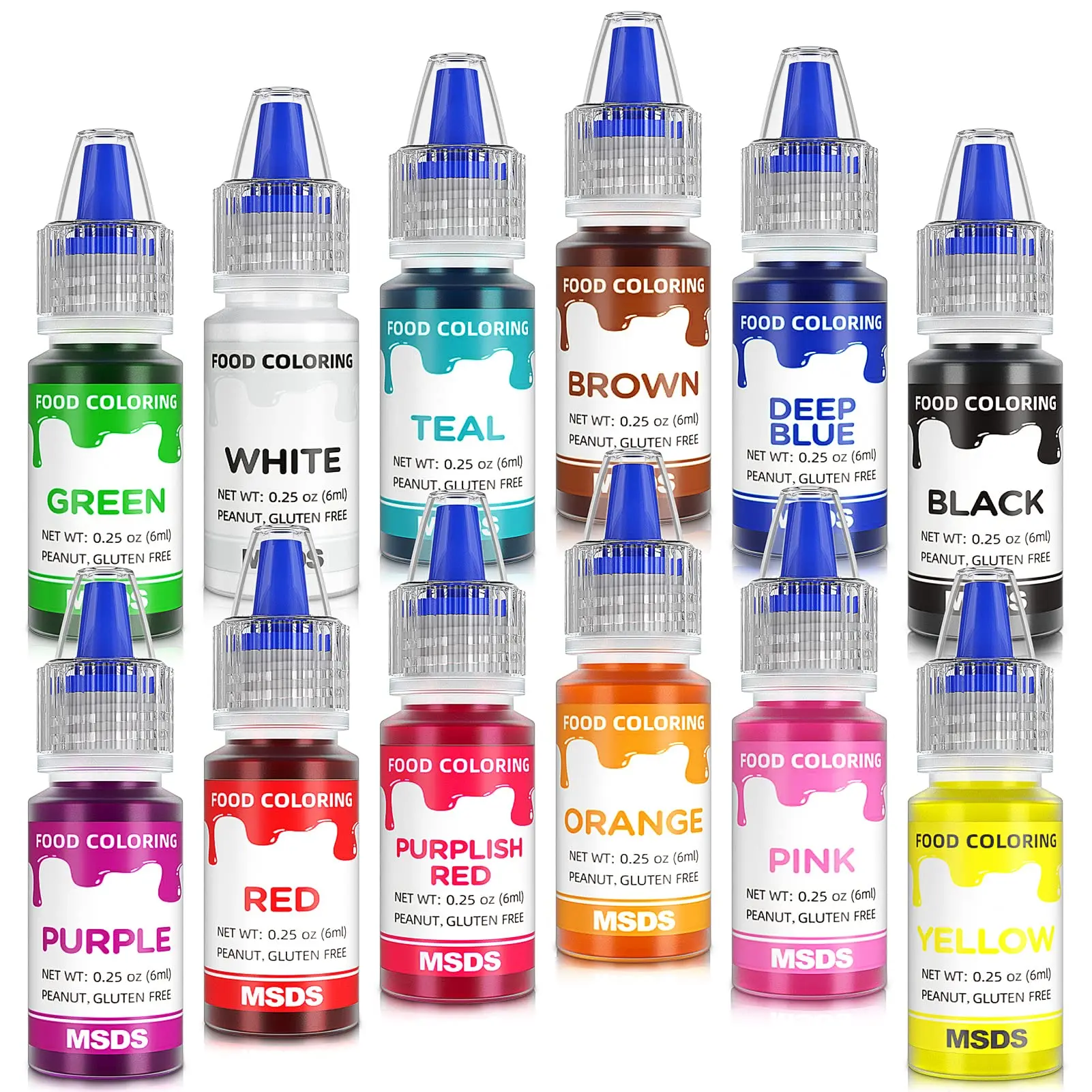 Food Colorant Set of 12 Food Colors for Cake Decorating, Easter Eggs, Royal Icing, Fondant, Macaroons, and Frosting - Odorless 0.25 Fl. oz Bottle Nata