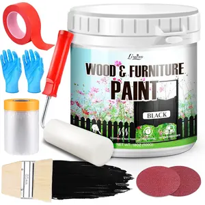18oz Black Wood Paint for Furniture, Cabinet, Door, Dining Table and Chairs, Water-Based, Matte Finish, Non-Toxic, Low Odor, Fast Drying, Interior/Exterior Maintenance with Tools