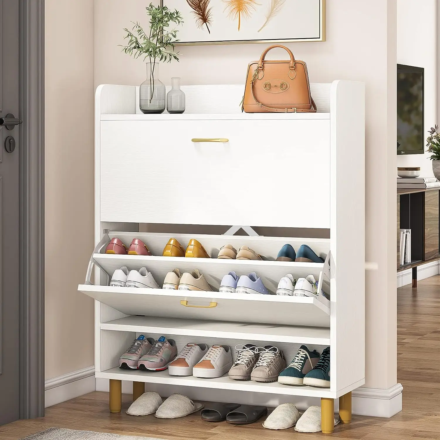Tribesigns Shoe Storage Cabinet, 24 Pair Shoe Storage with 2 Drawers
