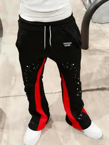 American High Street Graffiti Colorblock Graphic Flare Pants, Striped Design, Drawstring Waist, Casual Fit, All Seasons, Flared