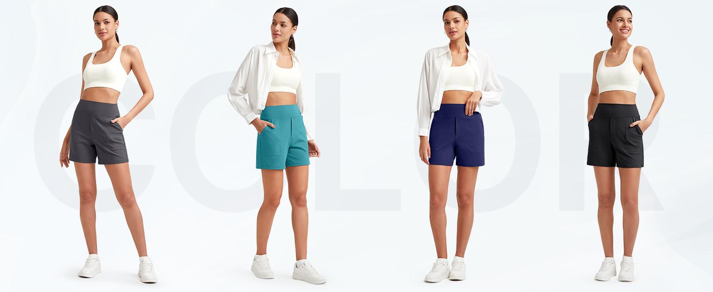 【Live Exclusive】G4Free Women's Athletic Shorts High Waisted Running Yoga Shorts Summer Casual Burmuda Shorts with Pockets Activewear Minimalist, Womenswear, Bottom