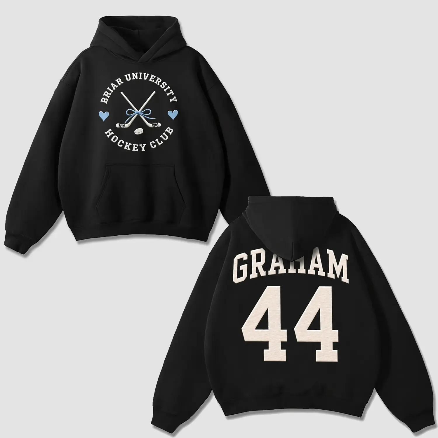 Briar University Hockey Club Hoodie | Vintage Varsity Graphic Pullover Hoodie | Personalized Name & Number Unisex Sweatshirt