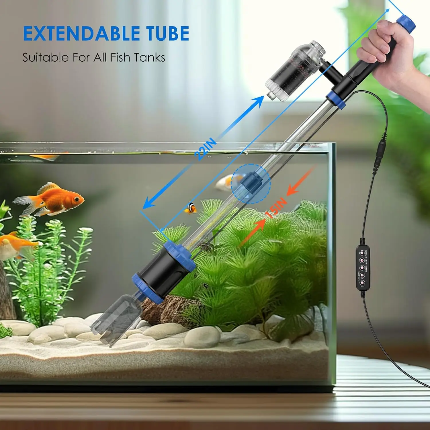 36W Electric Aquarium Vacuum Gravel Cleaner, Strong Suction Water Change Aquarium Tool for Efficient Cleaning of Fish Tanks