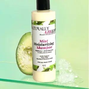 Naturally Azelia Mint Moisturizing Shampoo - 100% Organic Seaberry & Kiwi Extract for All Hair Types - 8oz