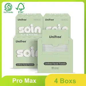 Unifree Pro Max Facial Towels, Disposable, Ultra-Soft,  Wipes, 100% Biodegradable Plant Fiber, 11.8"x9.8", thick Face Towel, Cleaning Towel, Natural, Skincare Pack Comfort Bio-Degradable Silky Soft Face Towels