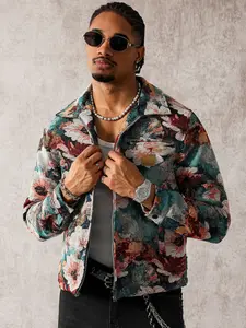 Men's Fashion Casual Retro Luxury Floral Jacquard Jacket, Stylish Design with Chest Zipper Pocket, Blends Retro Aesthetics & Modern Fashion, Bright-Colored Long Sleeve for Men, Couple Matching & Outdoor Style, Ideal Gift for Friends, Husbands & Boyfriends