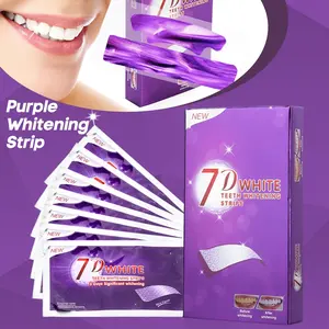 7/14/21/28 Pairs White and Purple Teeth Whitening Strips, Teeth Brightening Strips, No-Sensitivity Bleaching Gel Strips and Colour Corrector, At-Home Teeth Whitener with Purple Correct Teeth Whitening Technology, Peroxide-Free Formula