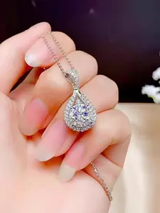 S925 Sterling Silver Synthetic Moissanite Pendant Necklace, Moissanite Chain, Elegant Pendant Necklace for Women & Girls, Trendy All-match & Exquisite Jewelry for Birthday Gift