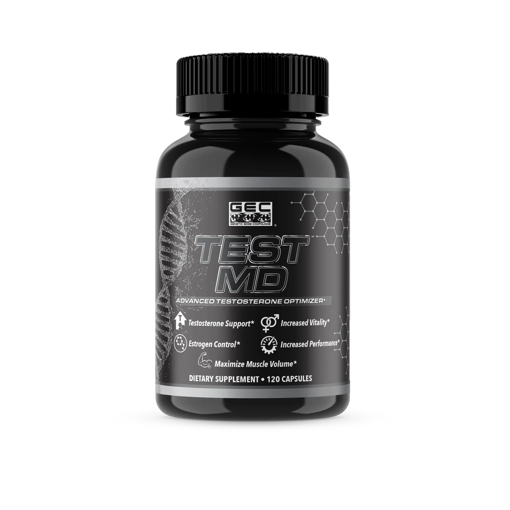 Test MD Advanced Testosterone Optimizer by GEC USA - 120 Capsules for Muscle Growth, Vitality, and Performance - Dietary Supplement for Men