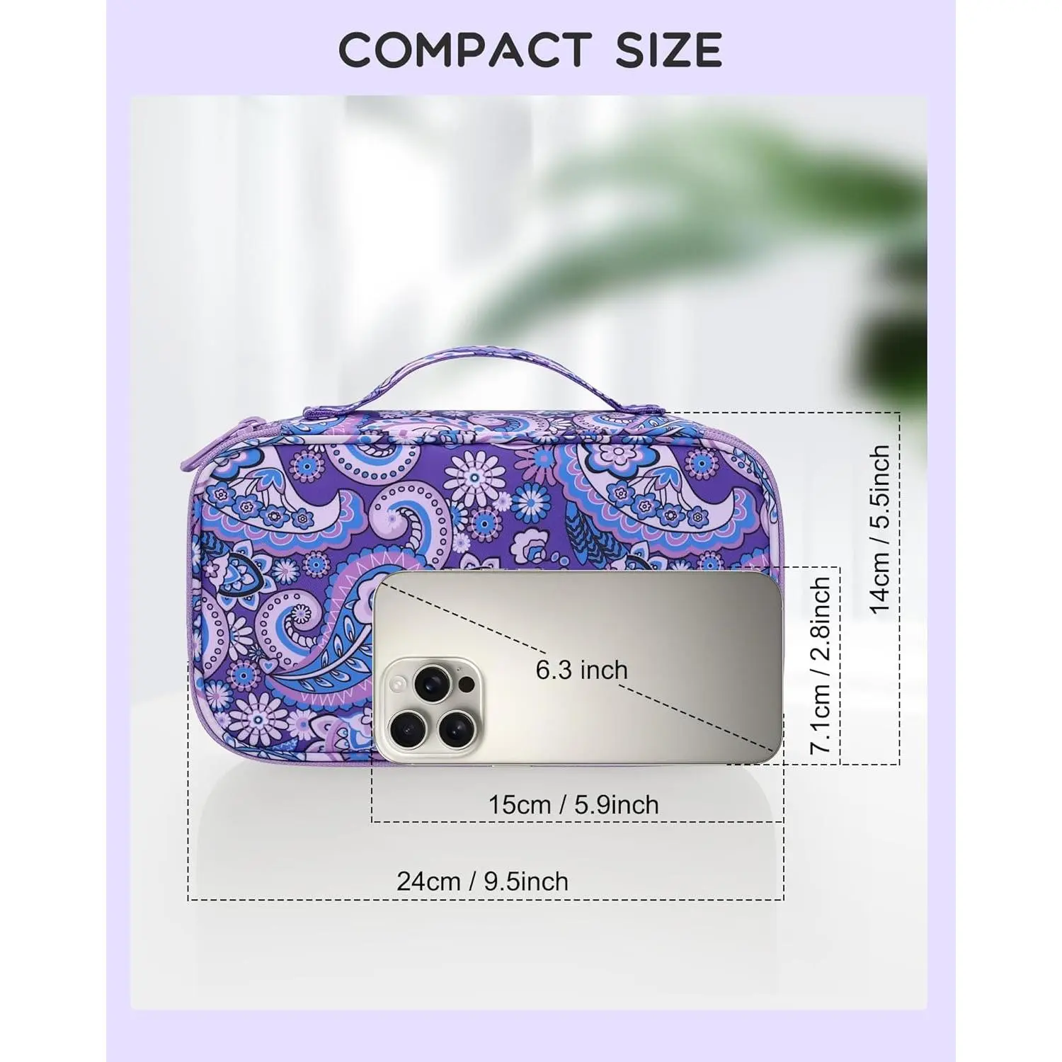 Travel Makeup Bag, Small Floral Cosmetic Bag with Makeup Brush Compartment, Portable Makeup Pouch for Women, Double Layer Cute Toiletry Organizer Bag, Purple Flower Travel Makeup Bag, Small Floral Cosmetic Bag with Makeup Brush Compartment, Portable Makeup Pouch for Women, Double Layer Cute Toiletry Organizer Bag, Purple Flower
