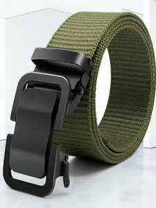 Men's Nylon Canvas Belt Adjustable Buckle Automatic Casual Versatile Thickened Long Student Military Training Jeans Waistband, All Seasons Plain Style