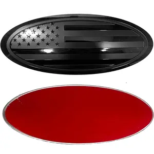 9.5 inch Overlay Emblem Front Grille Tailgate Rear Aluminum Oval American Black Flag Badge Replacement for Ford F150 2015-2021 Years (9.5", Black)
