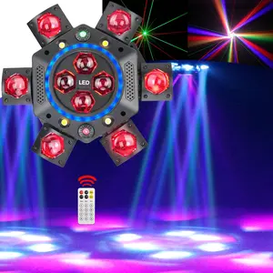 Professional DJ Light 6-Arm 150W Moving Head RGBW Bee-Eye Beam with LED Halo Ring DMX512 26 Channel Laser Starry Sky White Amber Strobe Sound Activated for Events