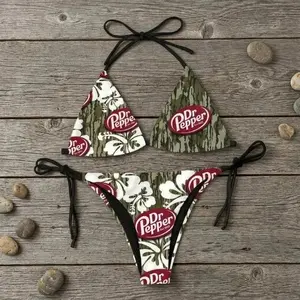 Dper Camo Floral Bikini Set – Women’s 2-Piece Swimsuit, Funny Soda Lover Gift, Tropical Hawaiian Swimwear, Cute Y2K Bathing Suit for Summer Beach Vacation