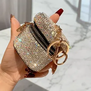 Luxury -Studded PU Bag Pendant - Sparkling Zipper Closure Jewelry Organizer for Lipstick, Earphones, Keys - Compact Glamorous Storage Case - Perfect Gift for Women & Special Events, Jewelry Travel Case