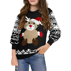 Haloumoning Girls Christmas Sweater Kids Long Sleeve Chunky Knit Sweaters Pullover Jumper Tops 5-14 Years