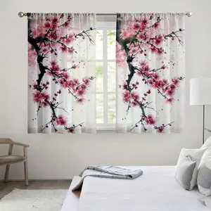 Elegant Plum Floral Print Curtains Set, Half-Blackout Rod Pocket Design, Bedroom Living Room Office Home Decor, 2 Piece Drapes