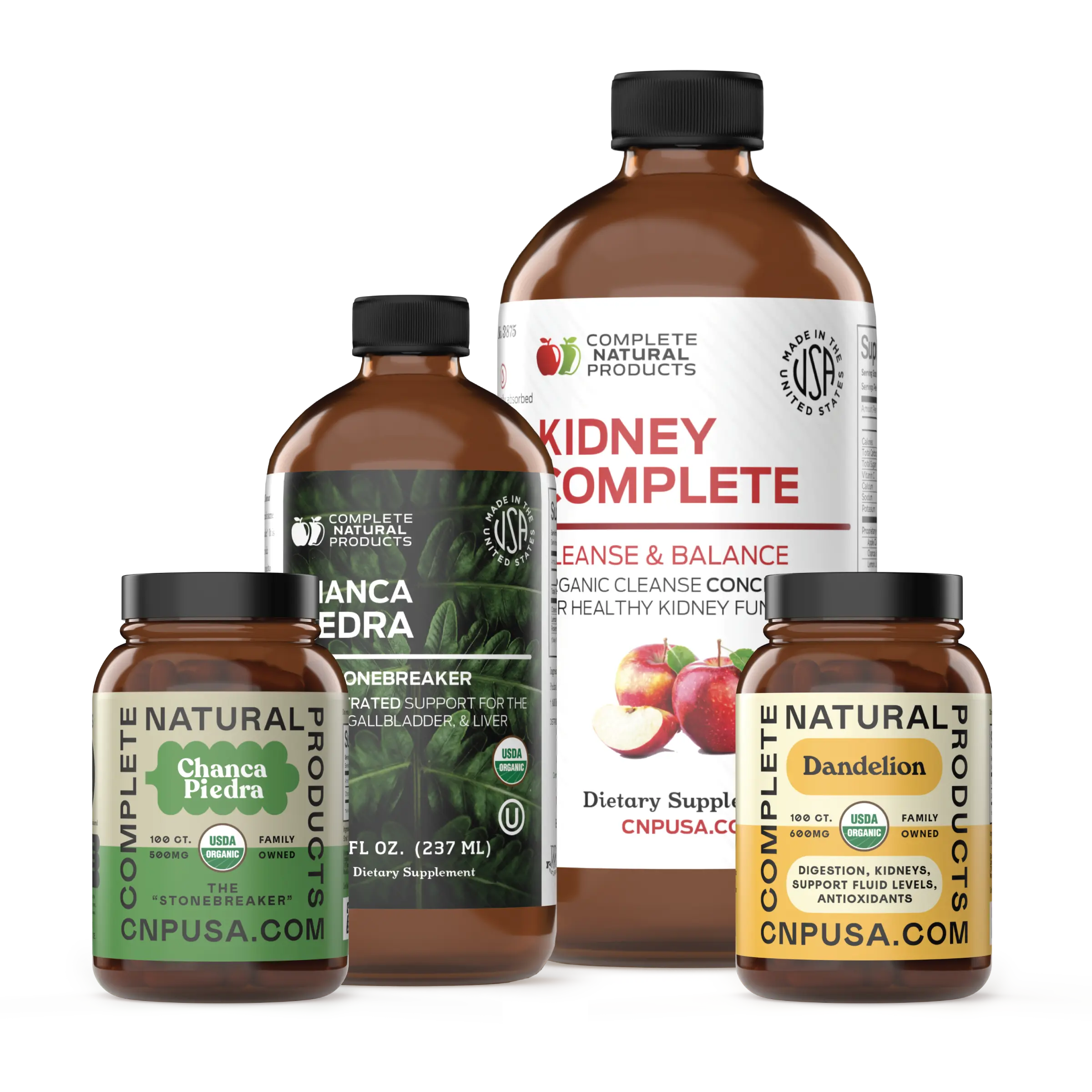 Complete Natural Products Kidney Complete Bundle - Dandelion, Chanca Piedra Liquid & Phyllanthus Niruri Capsules for Kidney Health & Detox Kit