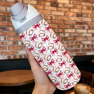 Loyr 32oz Insulated Travel Tumbler, Bow Baseball Pattern Stainless Steel Large Capacity Water Bottle, Perfect Gift for Women, Home & Outdoor Use