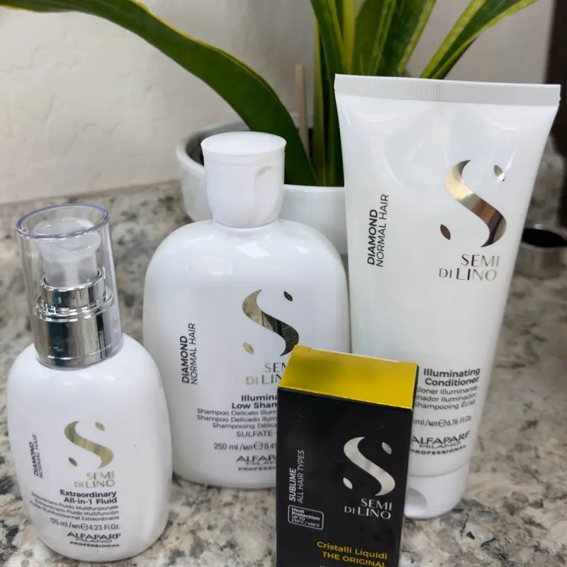 Alfaparf Illuminating Hair Care Set - Shampoo, Conditioner, and all in one fluid and oil for normal hair and chemical treated hair