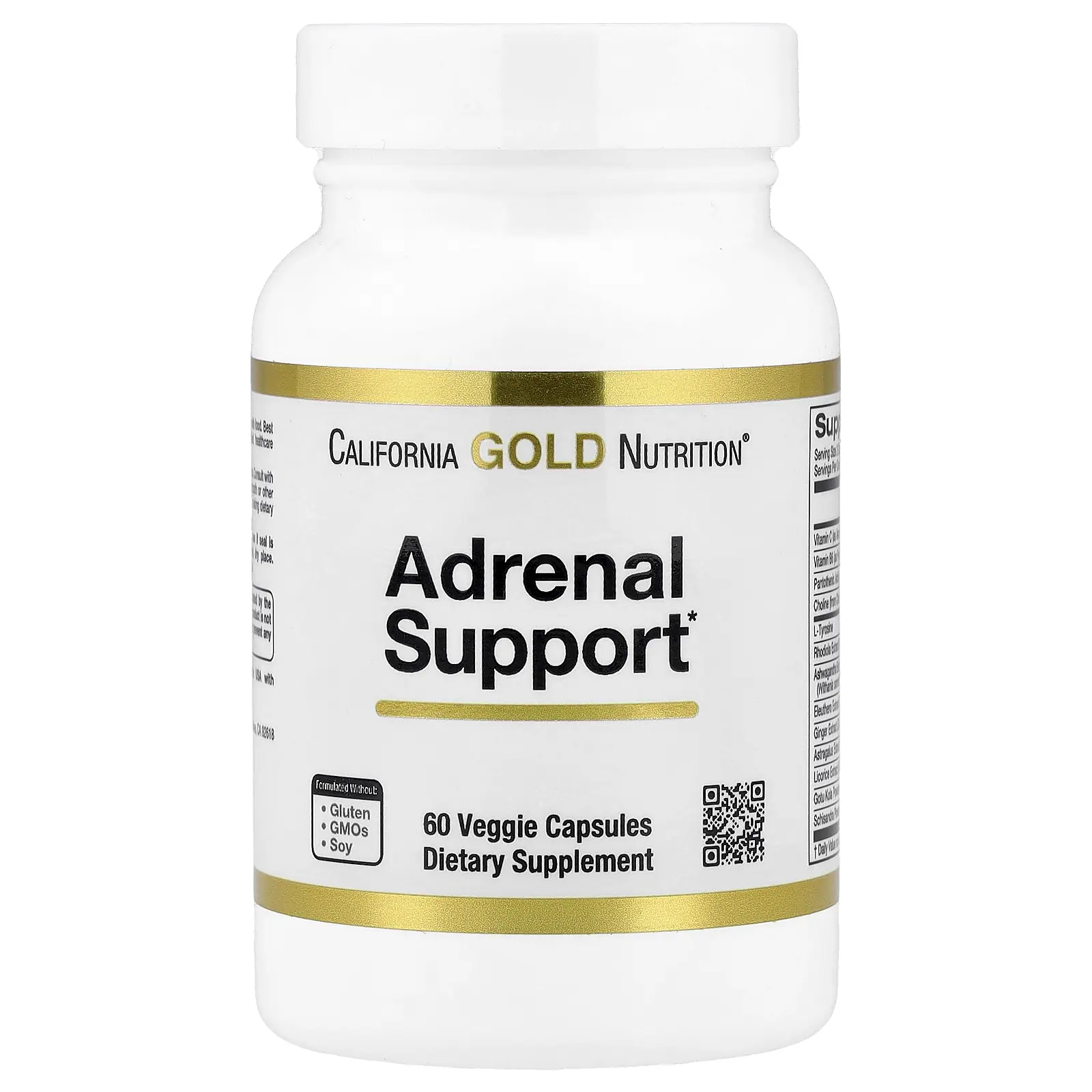 California Gold Nutrition Adrenal Support with L-Tyrosine, Rhodiola Extract, Ashwagandha Extract, and Eleuthero Extract, 60 Veggie Capsules