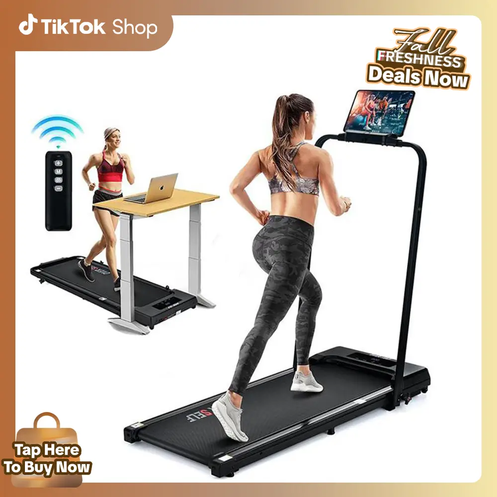 OVER SELF Upgraded Home Portable Treadmill with Handlebars, (300 lbs Load Capacity), Foldable Walking Mat (Fitness Equipment) Remote Control Exercise