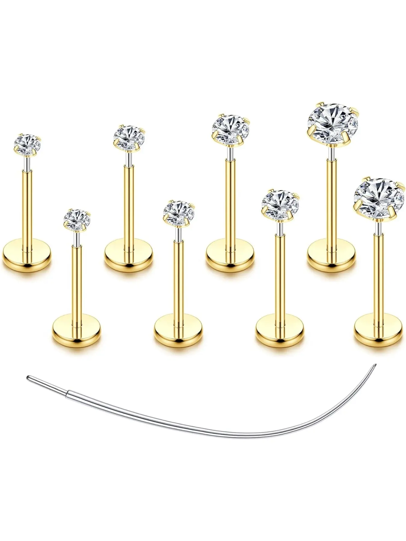 Flat Back Earrings Stud G23 Titanium Threadless Body Piercing Kit - Cartilage Earrings for Women Men - Hypoallergenic Tragus | Conch | Rook | Daith | Medusa | Lip | Labret | Nose Piercings Jewelry