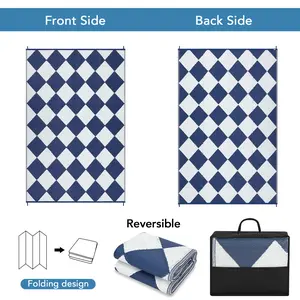 1PC Modern Geometric Checkerboard Outdoor Lightweight Plastic Straw Rug for Camping Waterproof Reversible Area Rugs for Garden Backyard Large Portable Stain Resistant Picnic Mat - Blue&White