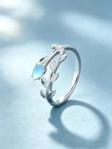 Elegant Women's 925 Silver Plated Moonstone Ring, Elegant Casual Ring, Adjustable Rings, Adjustable Leaf Design, Hypoallergenic, Perfect Gift for Girlfriend, Birthday, Valentine's Day