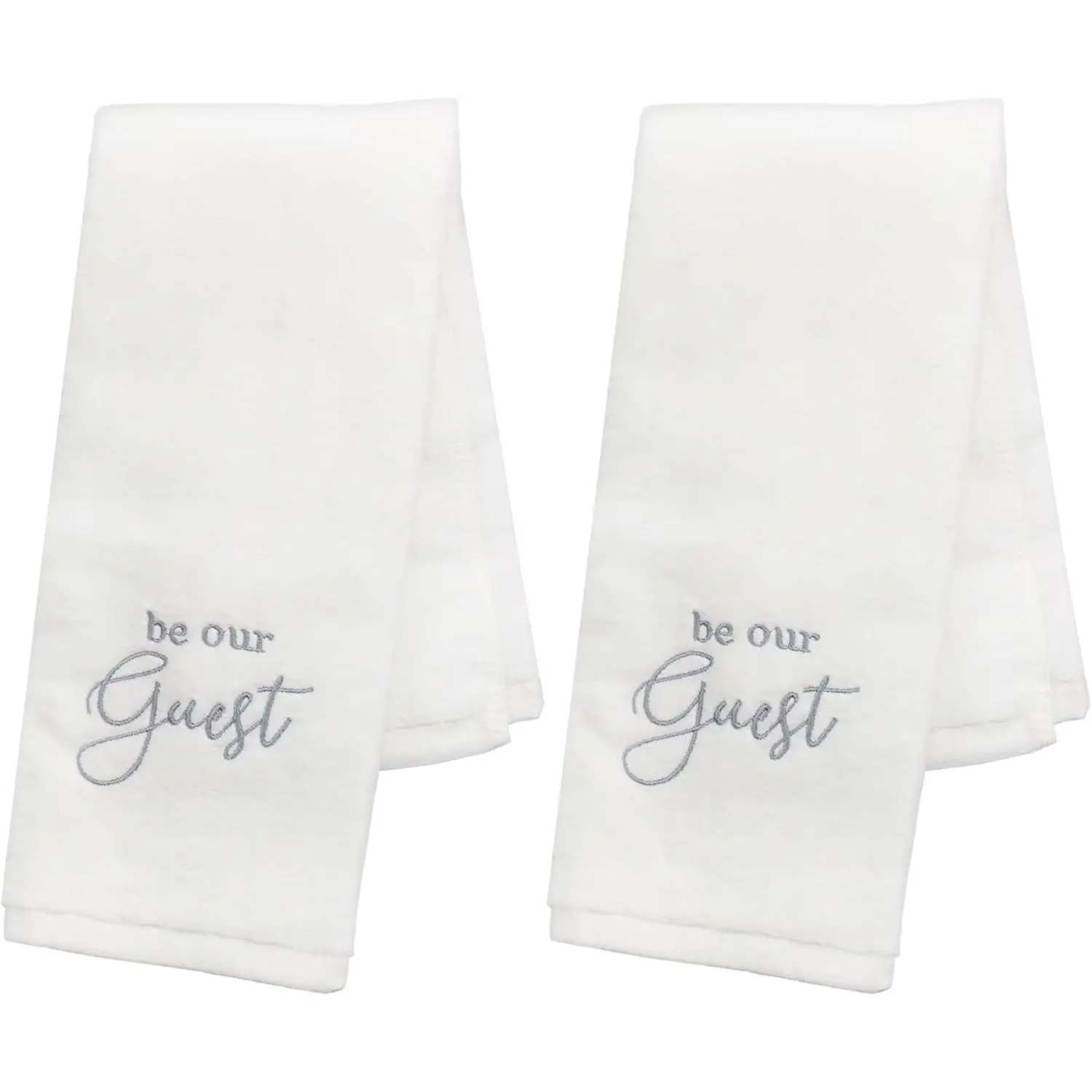 Guest Towels (Set of 2, White); Be Our Guest Monogrammed Hand Towels, White w/Gray Script
