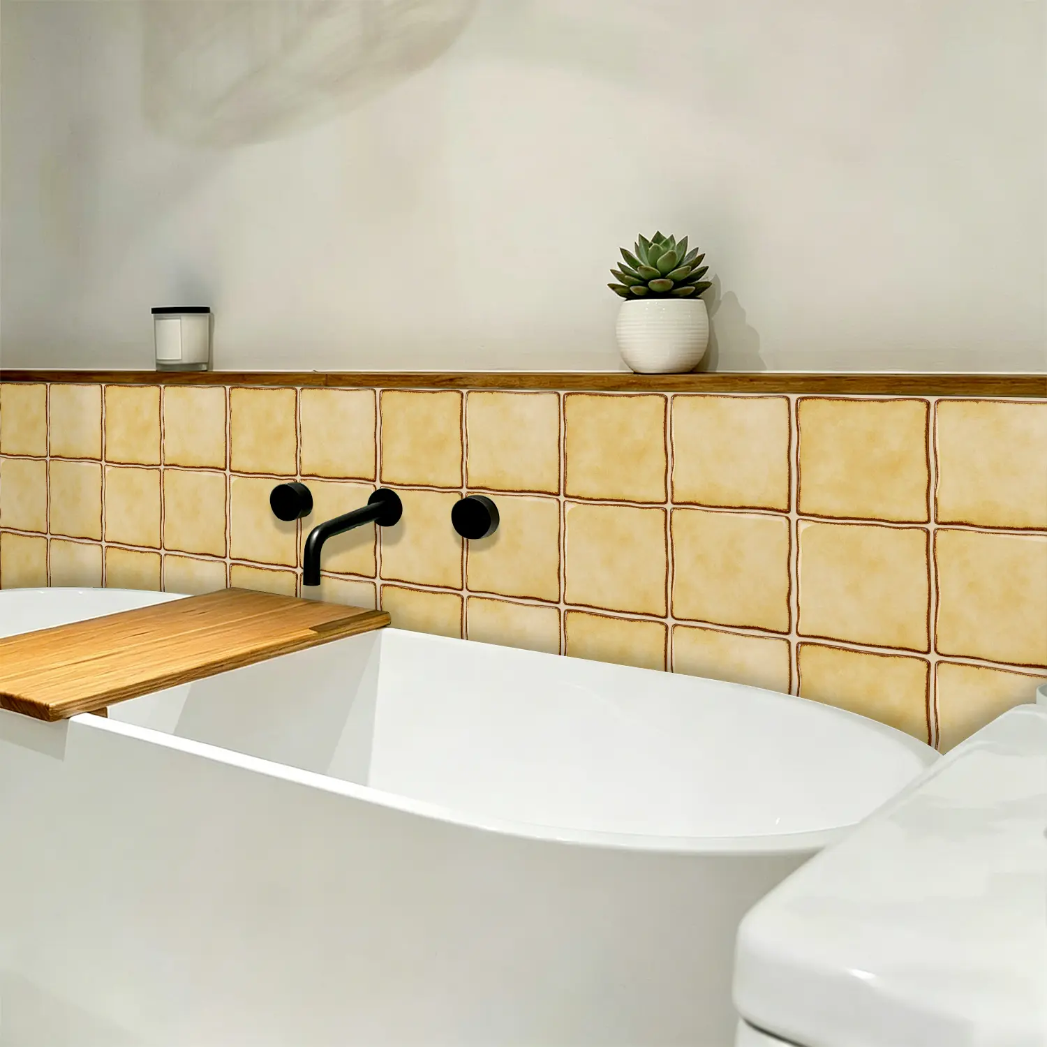 Peel and Stick Warm Yellow Tile Wall Decals, Waterproof Oilproof Removable Stickers, 10PCS Self-Adhesive Vinyl Wall Stickers for Kitchen Bathroom Home Decor