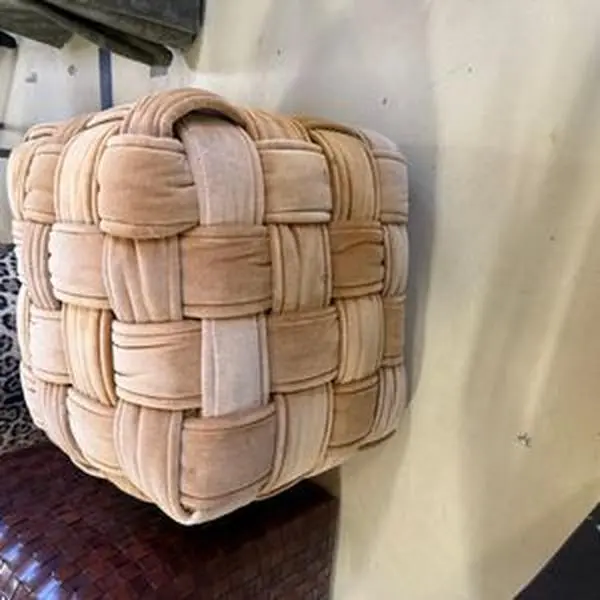 Woven Velvet Cube Ottoman