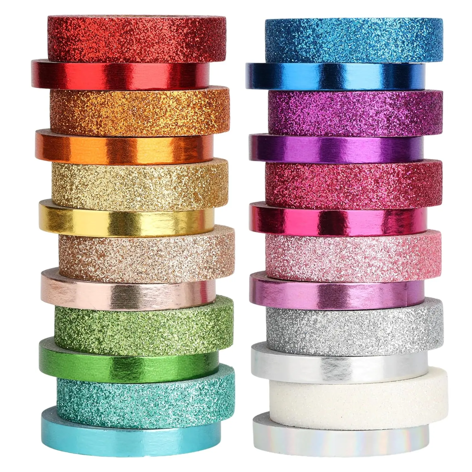 Mr. Pen Glitter Finish Washi Tape Set Pack, 24 Rolls (6mm/10mm Thin Metallic), Office Stationery Craft Supplies for Adults, Scrapbook, Bullet Journal, Gift Packaging
